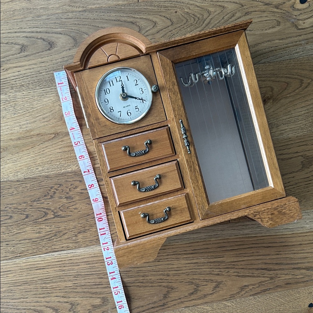 Wood Finish Jewelry Cabinet with Clock in Light Brown - Picture 9 of 10